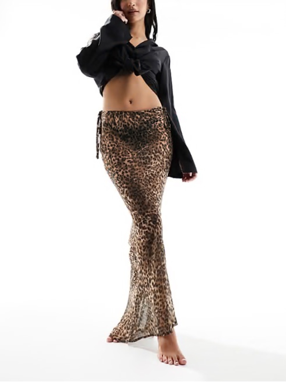 Miss Selfridge Leopard Print Chiffon Maxi Skirt - Brown & Black